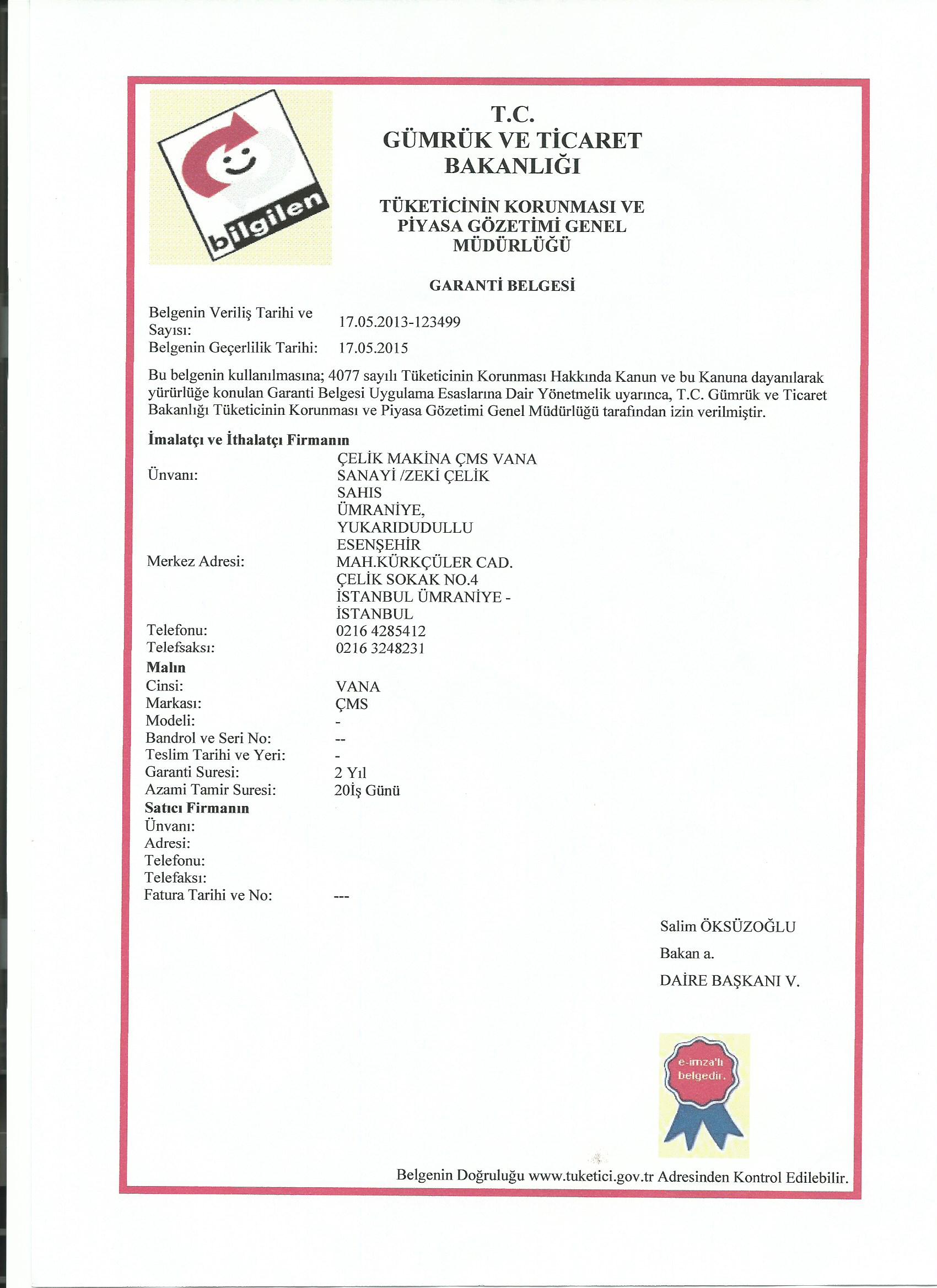 Çelik Makina, Soğutma Vanaları ve Amonyak Vanları