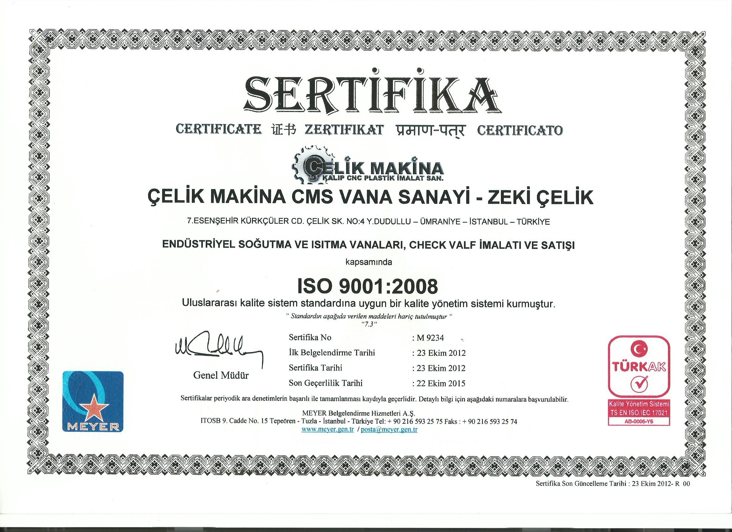 Çelik Makina, Soğutma Vanaları ve Amonyak Vanları